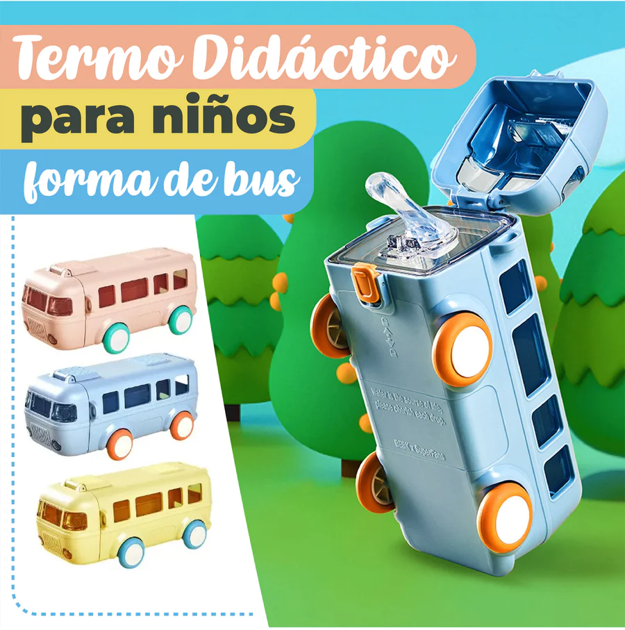 TERMO DIDÁCTICO PARA NIÑOS FORMA DE BUS 50% DESCUENTO